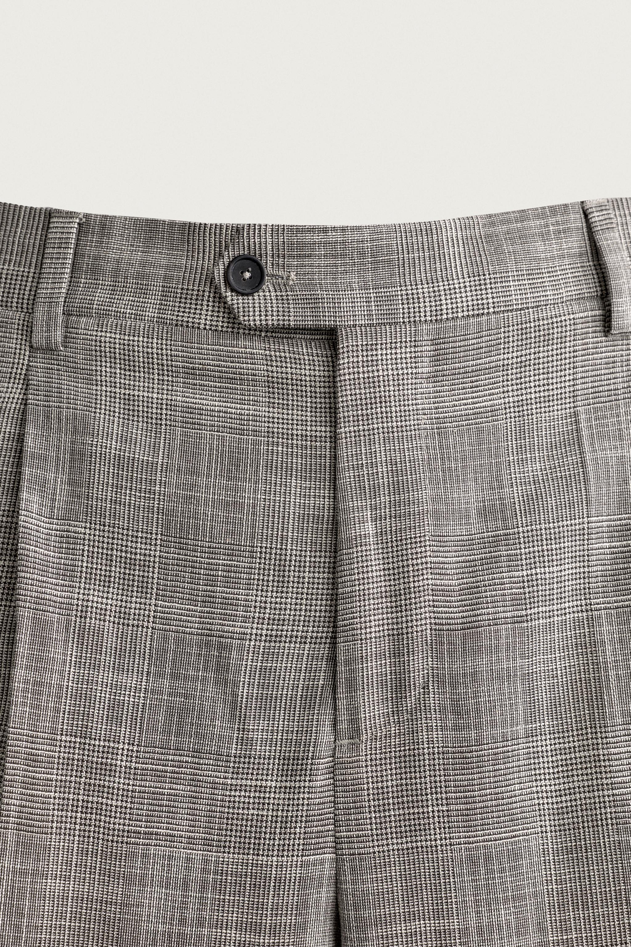 CHECKED WOOL BLEND PLEATED SUIT PANTS